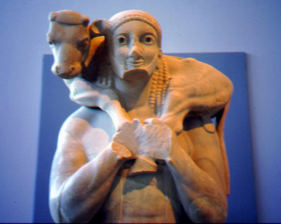 Calf Bearer, Marble, c.570 B.C.E., from the Archaic Greek Period